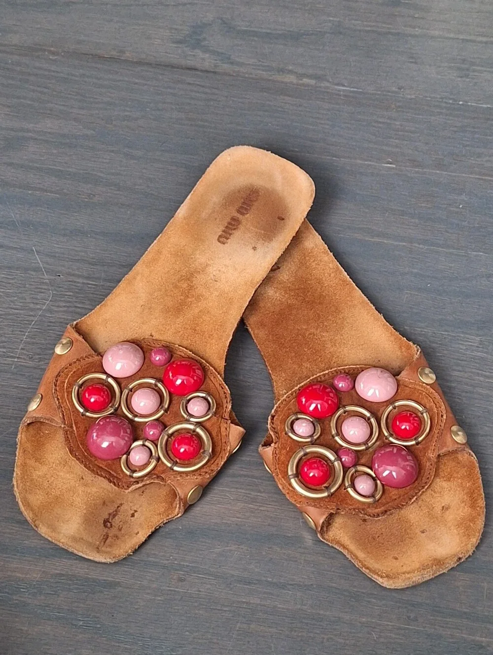 miu miu archive vintage stone embellished flat shoe sandals / 39